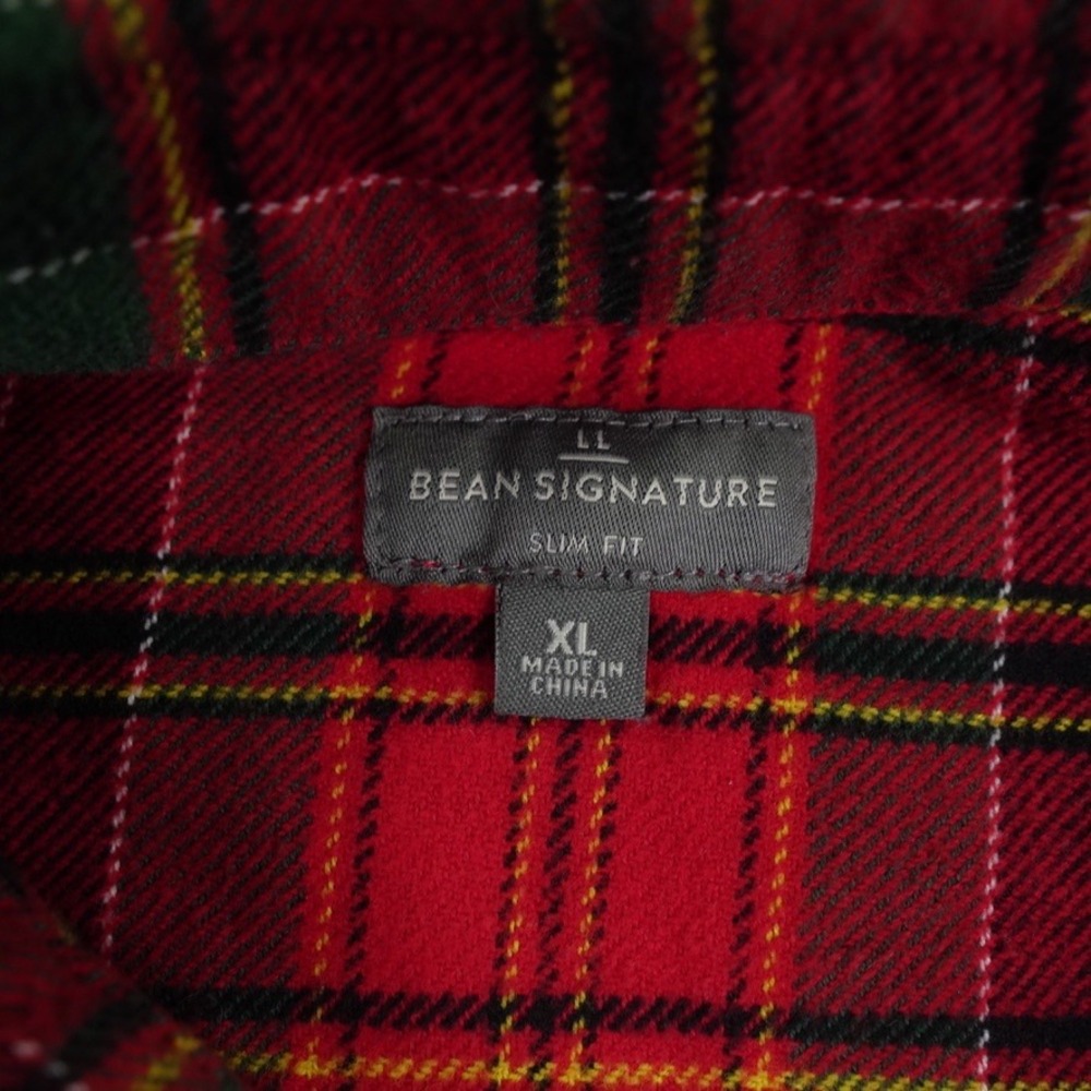 LL Bean Scotch Flannel Shirt‎ Mens XL Red Tartan Plaid Slim Fit Organic Cotton - Picture 4 of 12